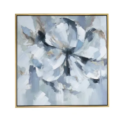 39.5x39.5 Summer Solstice Oil Painting on Frame Wall Canvas Gray/Blue/Gold - A&B Home: Hand-Stretched, Botanical Wall Art