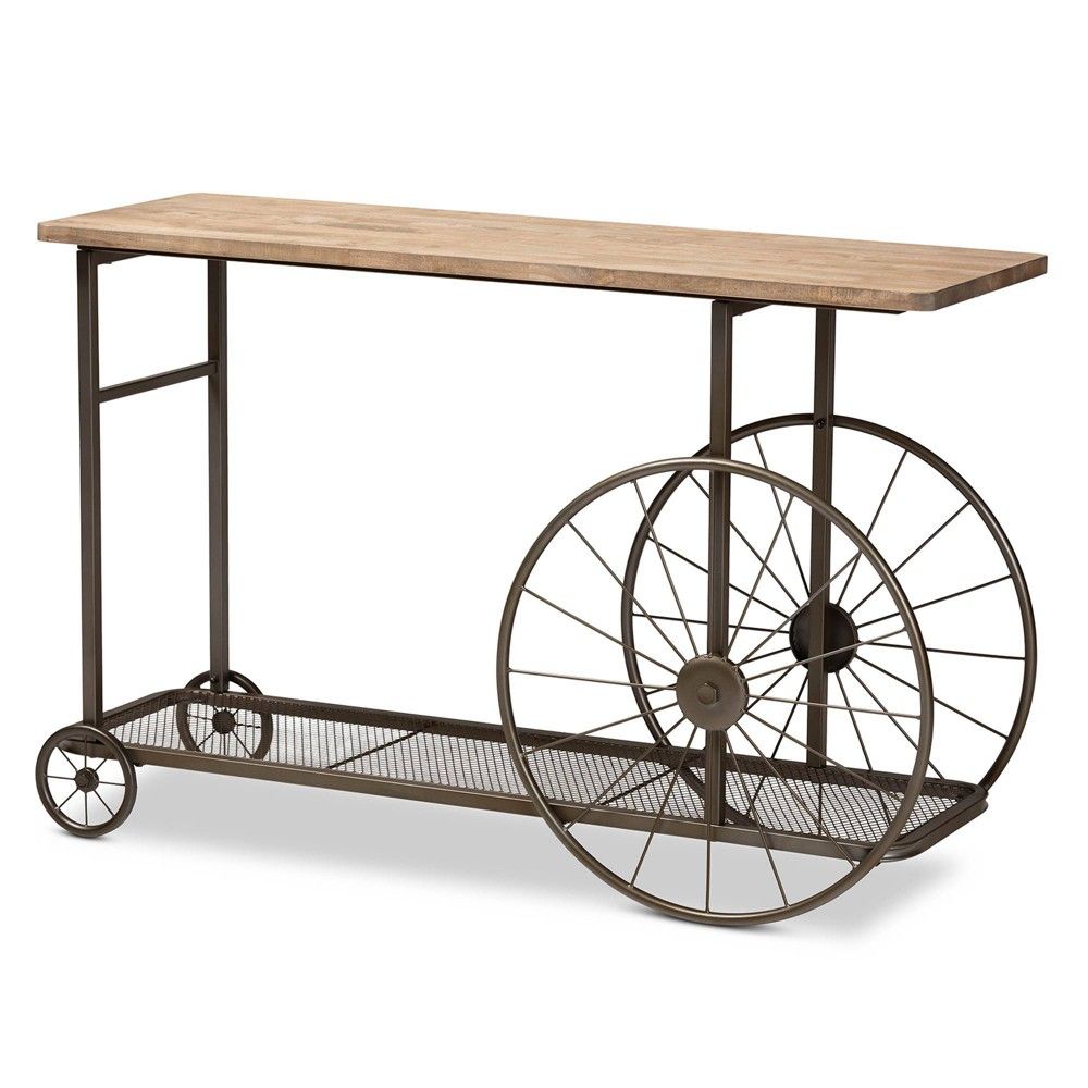 Baxton Studio Terence Vintage Industrial Natural Wood and Metal Wheeled  Console Table Black - Baxton Studio | Connecticut Post Mall