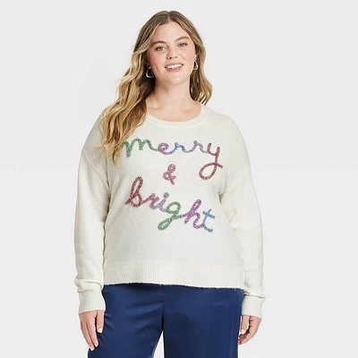 Womens Merry and Bright Sweet Christmas Festive Graphic Sweater