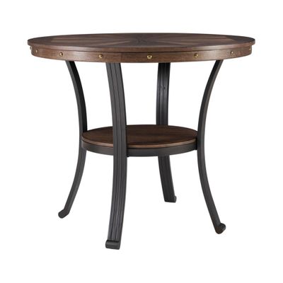 Angelo Industrial Side Table: Sturdy Metal, Curved Legs, Umber Brown Oak Veneer - Powell