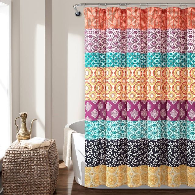 Bohemian Striped Shower Curtain Orange - Lush Dcor