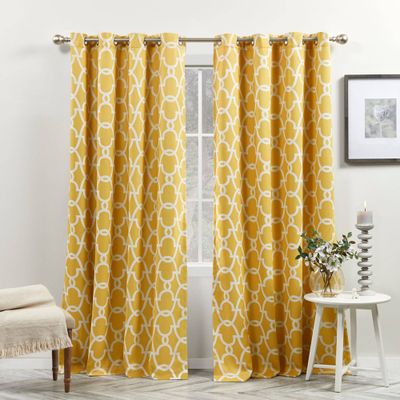 2pk 52x84 Room Darkening Gates Sateen Woven Curtain Panels Yellow - Exclusive Home: Geometric, Thermal Insulated, Grommet Top