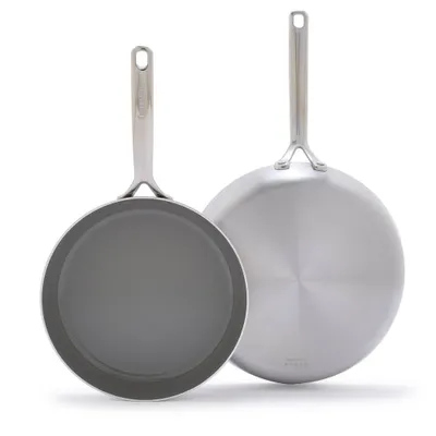 GreenPan GP5 Stainless Steel 5-PLY Healthy Ceramic Nonstick 2pc FryPan Set 10 & 12 PFAS-Free