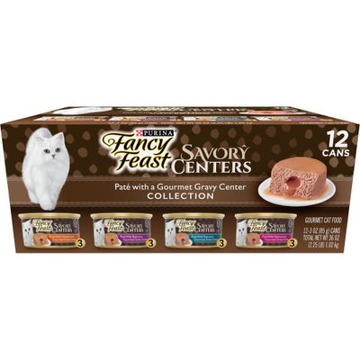 Purina Fancy Feast Savory Centers Pat Collection Gourmet with Tuna, Chicken, Salmon, Beef, Seafood and Fish Wet Cat Food - 3oz/12ct Variety Pack