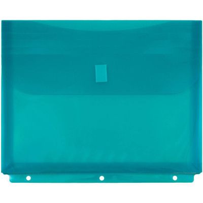 JAM Paper 8 5/8 x 11 1/2 12pk Plastic 3 Hole Punch Binder Envelopes, Hook & Loop Closure, 1 Expansion - Teal Blue