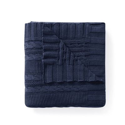 50x70 Home Dublin Cable Knit Throw Blanket Navy - VCNY: Soft Cotton, Machine Washable