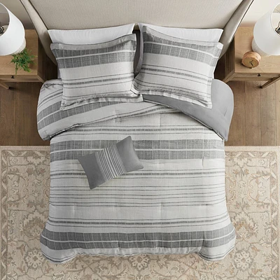 4pc Toby Striped Comforter Set with Throw Pillow Gray