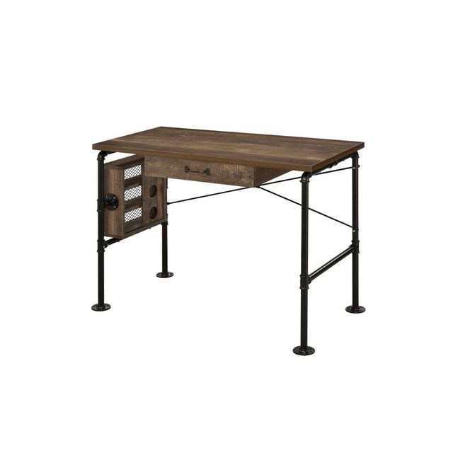 Endang Writing Desk Weathered Oak/Black - Acme Furniture: Metal Frame, Space-Saving 39 Surface