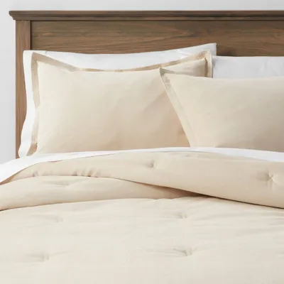 Full/Queen Cotton Velvet Comforter and Sham Set Khaki - Threshold: OEKO-TEX Certified, Machine Washable