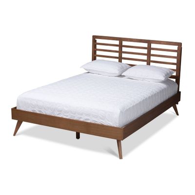 Calisto Walnut Finished Wood Platform Bed Brown - Baxton Studio: Mid-Century Design