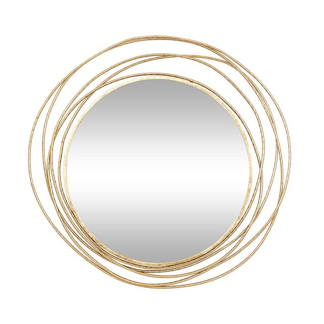 Metal Wall Mirror with Overlapping Ring Frame Gold - Olivia & May: Contemporary Style, Iron Frame, 38.38