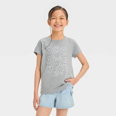 Girls Short Sleeve Smiles Graphic T-Shirt