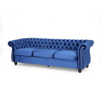 Somerville Chesterfield Sofa Navy Blue - Christopher Knight Home: Classic Tufted, Nailhead Trim, Hardwood Frame