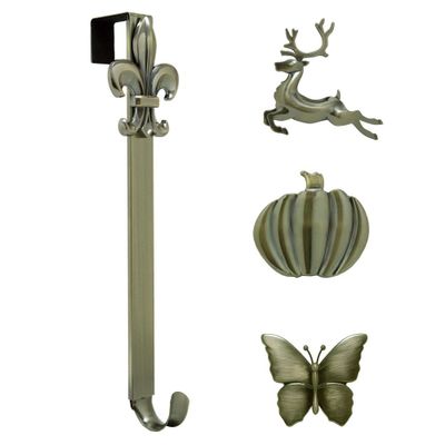 Adjustable Wreath Hanger with Butterfly/Reindeer/Pumpkin/Fleur de Lis Icon Bundle Antique Brass - Haute Dcor