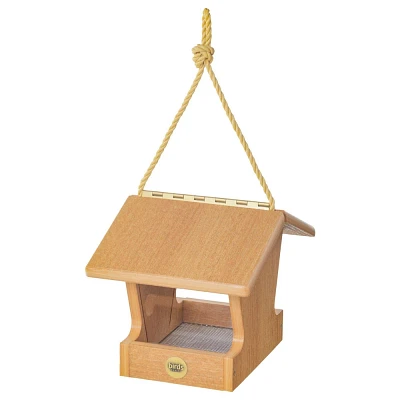 Bird Choice Small Modern Farmhouse Hopper Bird Feeder 7 Natural Teak Brown