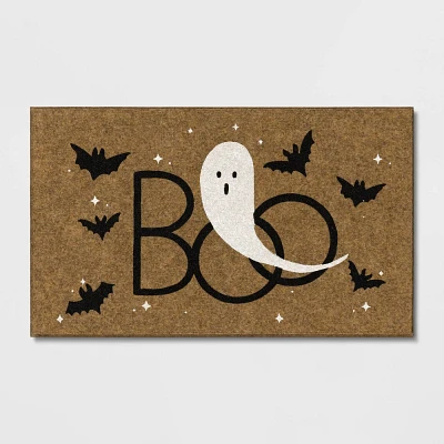 16x26 Halloween Boo Ghost Faux Coir Doormat Black/White - Hyde & EEK! Boutique: Outdoor, Low Pile