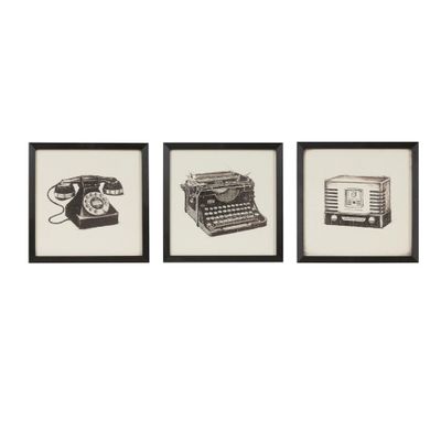 (Set of 3) 13.5 Square Vintage Models Gel Coated Wall Decorative Wall Art Set Black