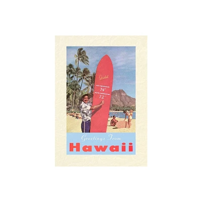 Vintage Lined Notebook Greetings from Hawaii, Long Board with Temperatures - (Paperback)