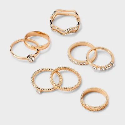 Rhinestone Band Ring Set 8pc - Wild Fable Gold