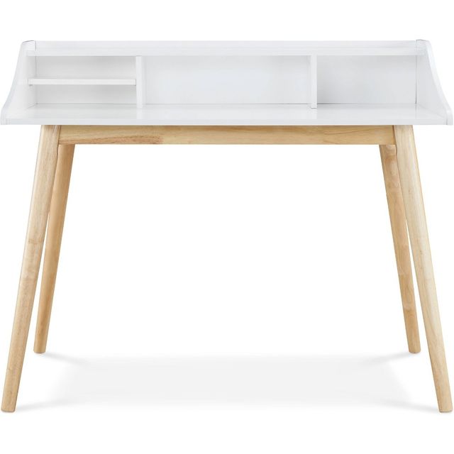 Alton Writing Desk White - Adore Decor: Mid-Century Modern, Open Storage, Rubberwood Legs