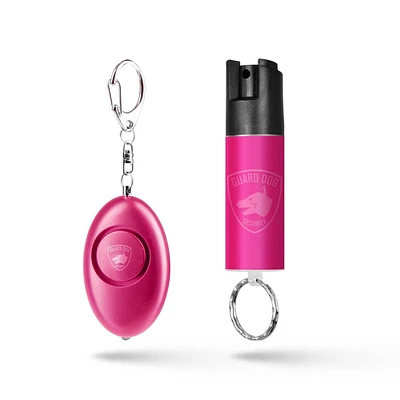 Guard Dog Security on The Go Protection Set Keychain Pepper Spray with Keychain Alarm and LED Light Pink