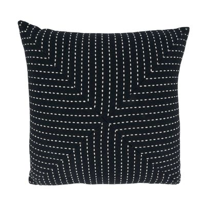 18x18 Stitched Patchwork Design Square Pillow Cover Black - Saro Lifestyle: Cotton, Zipper Closure, Machine Washable