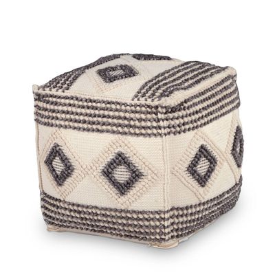 Dalia Square Handwoven Pouf Ivory/Gray/Black - Steve Silver Co.: Wool & Cotton, No Assembly Required