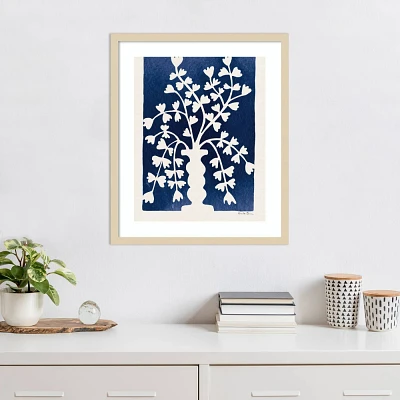 Amanti Art 21x25 Blooming Floral on Blue II: Modern Poster Print, Hardwood Frame, Botanical Lithograph