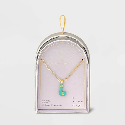 14K Gold Dipped Enamel Initial L Pendant Necklace - A New Day Mint Green