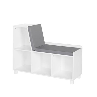 RiverRidge Kids Reading Nook Cushioned Toy Storage Bench with Cubby Organizers White