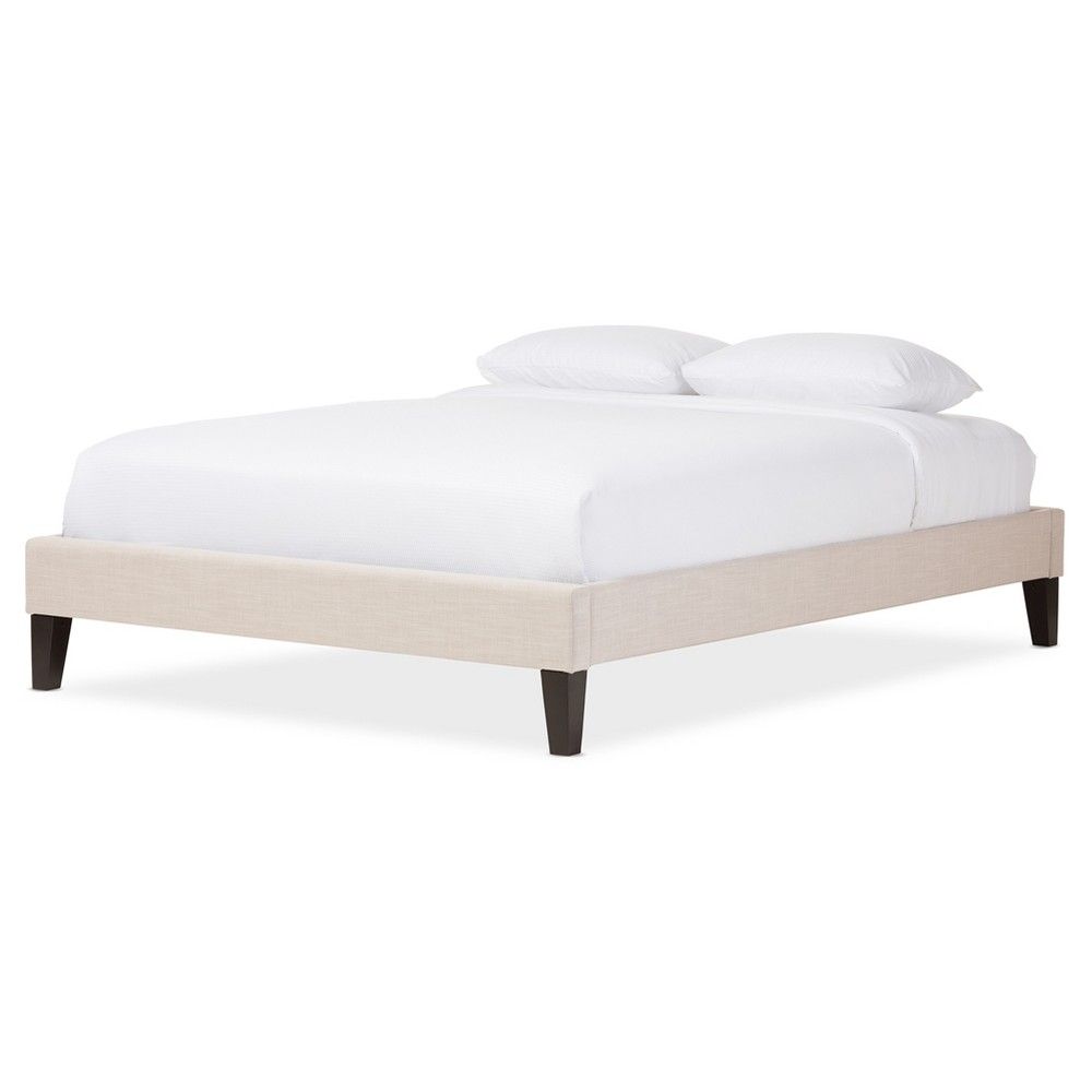 Baxton Studio Lancashire Modern and Contemporary Beige Linen Fabric Upholstered Full Size Bed Frame with Tapered Legs Baxton Studio Lancashire Modern and Contemporary Beige Linen Fabric Upholstered Full Size Bed Frame with Tapered Legs
