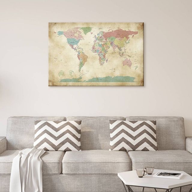 World Cities Map by Michael Tompsett: Vintage Style Wall Art - iCanvas