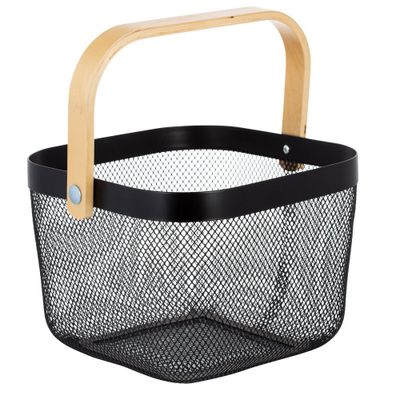 Simplify Mesh Tote with Bamboo Handle Black