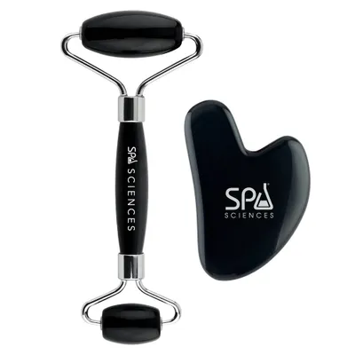 Spa Sciences Black Obsidian Stone Gua Sha with Bonus Roller Massage Tool - 2pk