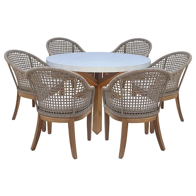 International Concepts 7pc Teak Outdoor Patio Dining Set: 6 Arm Chairs, Quick-Drying, Polyurethane Foam