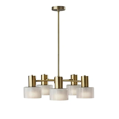 Adesso Rhodes Chandelier Antique Brass: 5-Light, Glass Shades, Adjustable Height