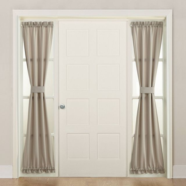 72x26 Seymour Energy Efficient Front Door Sidelight Curtain Panel Beige - Sun Zero: Room Darkening French Door Curtain