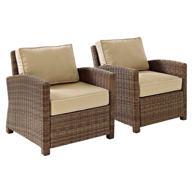 Crosley Bradenton 2 Piece Outdoor Wicker Seating Set with Sand Cushions: Steel Frame, UV-Resistant