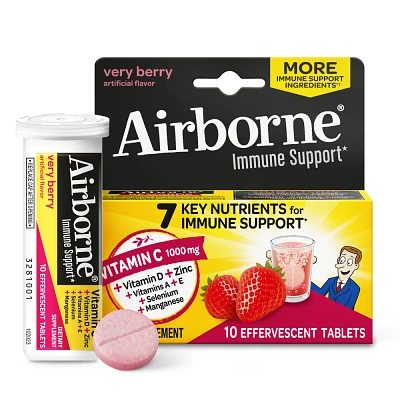 Airborne Immune Support Effervescent Tablets with Vitamin C & Zinc - Very Berry - 10ct