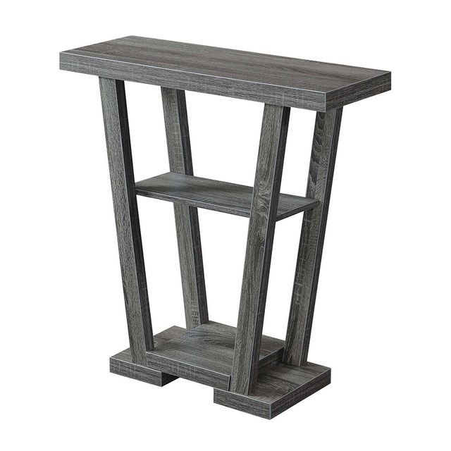 Breighton Home Newport V Console Table with Shelves in Weathered