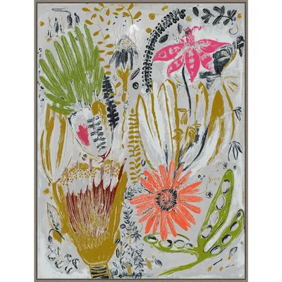 32 x 42 Tropical Blooms I by Maya Woods: Amanti Art Framed Canvas - Modern Botanical Decor