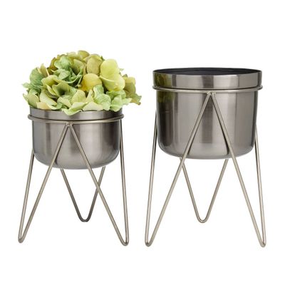 CosmoLiving by Cosmopolitan 7 Wide 2pc Modern Iron Planter Pots Dark Gray: Indoor Use, Weather-Resistant, No Assembly Required