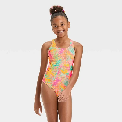 Girls Leaf Printed One Piece Swimsuit