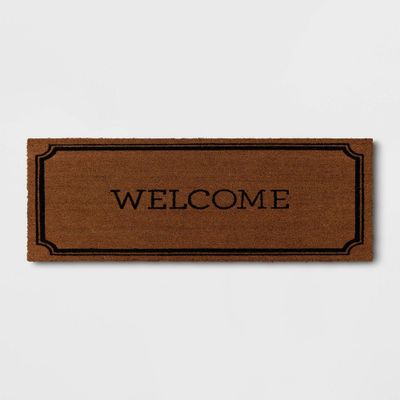 110x311 Welcome Estate Doormat - Threshold: Outdoor Coir Door Mat, Medium Pile, Black, Rectangle, Shake Clean