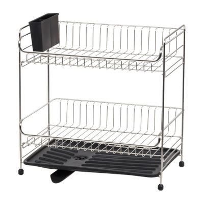 IRIS 2 Tier Stainless Steel Dish Drying Rack with Plastic Drain