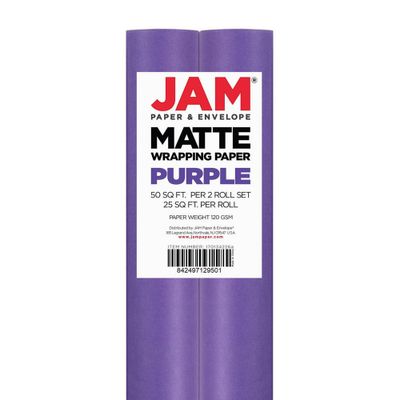 JAM Paper & Envelope 2ct Matte Gift Wrap Rolls Purple: Solid Wrapping Paper for All Occasions, Love & Romance Theme