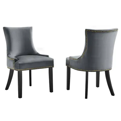 Set of 2 Marquis Performance Velvet Dining Chairs Gray - Modway