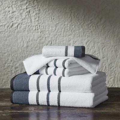 6pc Striped Towel Set Moroccan Blue/Gray - Isla Jade