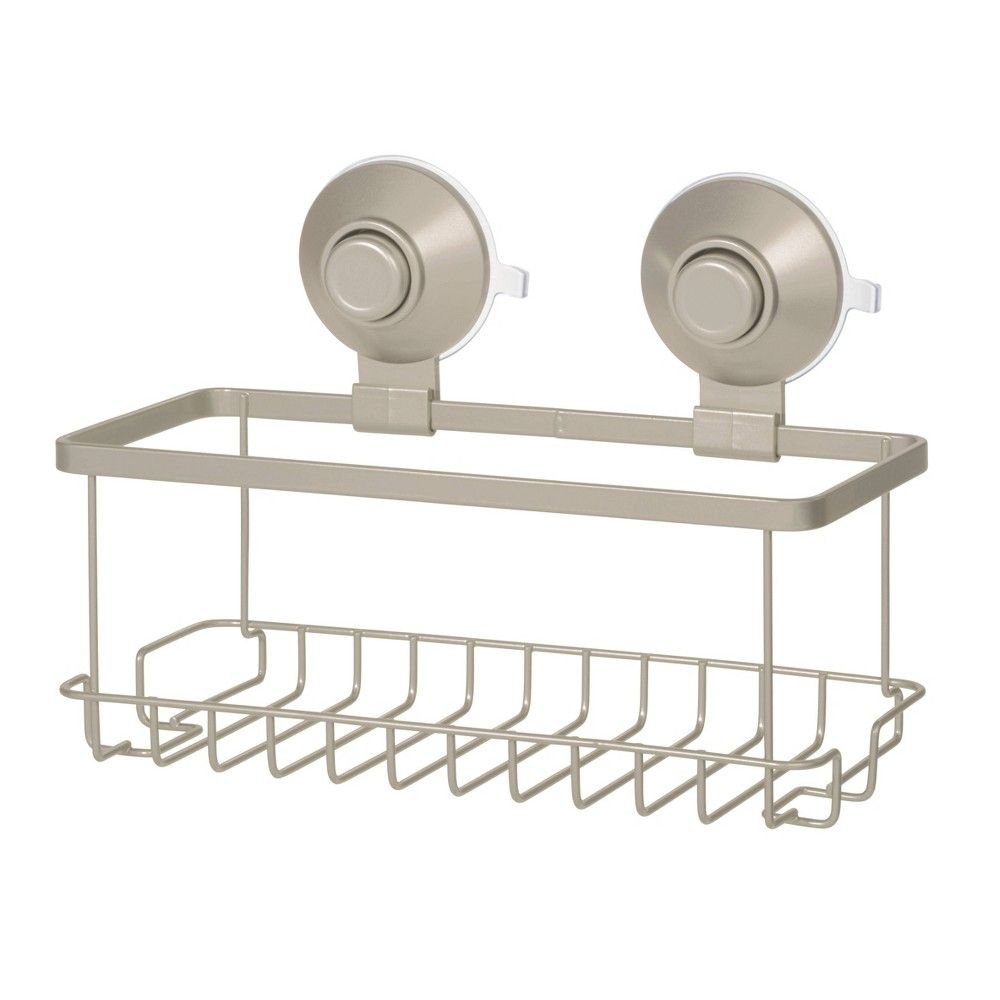 iDesign Everett Matte Black Push-Lock Suction Shower Basket