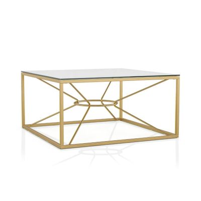 Techna Glass Top Coffee Table Gold Coating/Clear - HOMES: Inside + Out: Square 35.38 Modern Luxury Design